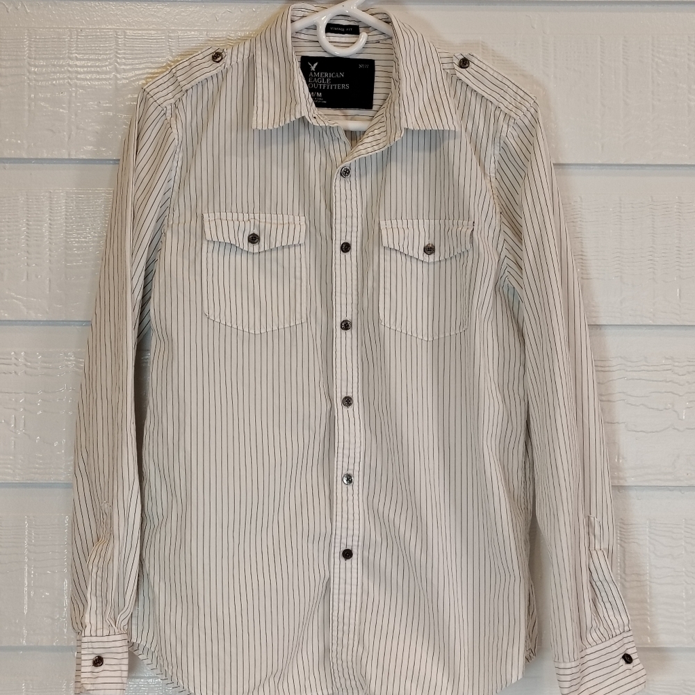 American Eagle Mens Medium‎ Button up Long Sleeve Vintage Fit 100% Cotton